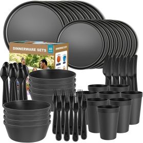 40 Piece RV and Camping Dinnerware Set, Microwave Safe Plates and Bowls Set for 8 with Cutlery, Lightweight & Unbreakable