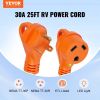 VEVOR 25 ft RV Extension Cord, 30 Amp, Heavy Duty STW RV Power Cord, NEMA TT-30R Female NEMA TT-30P Male Plug, with LED Indicator Handle 15A Adapter