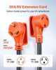VEVOR 100 FT RV Extension Cord, 30 Amp, 125V 2500W Heavy Duty STW 10/3 Gauge Wire, NEMA TT-30P Male NEMA TT-30R Female Plug, with LED Power Indicator